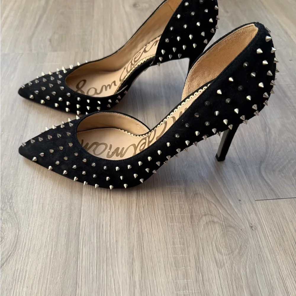 Sam Edelman Hadlee d’Orsay Heels in Black Suede With Studs - Picture 2 of 6